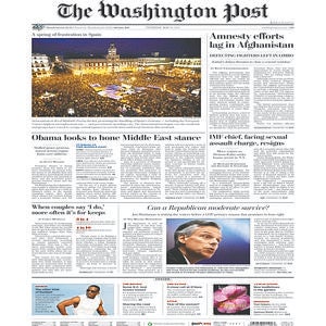 Portada del Washington Post, que recoge las protestas en la Puerta del Sol