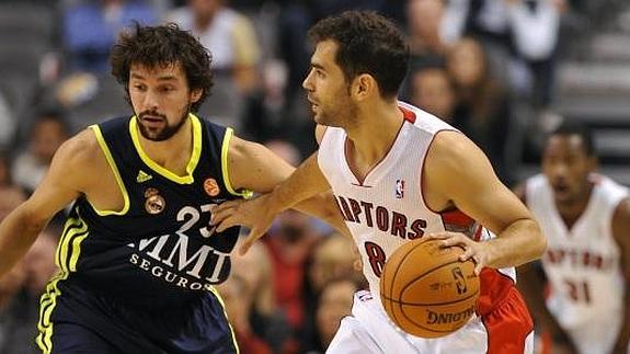 Llull y Calderón, en el último partido contra un NBA del Madrid. 