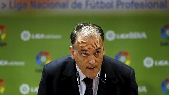 Tebas, durante la rueda de prensa. 