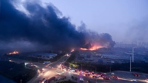 Una imagen de la explosión en Tianjin.