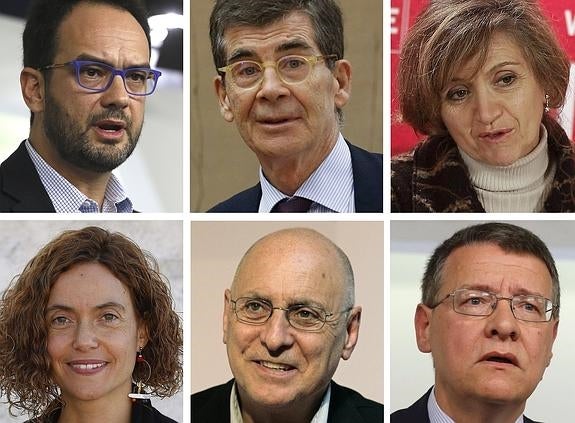 (De izquierda a derecha y de arriba a abajo) Antonio Hernando, José Enrique Serrano, Luisa Carcedo, Maritxell Batet, Rodolfo Ares y Jordi Sevilla.