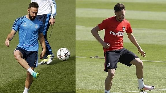 Carvajal y Saúl, en un entrenamiento. 