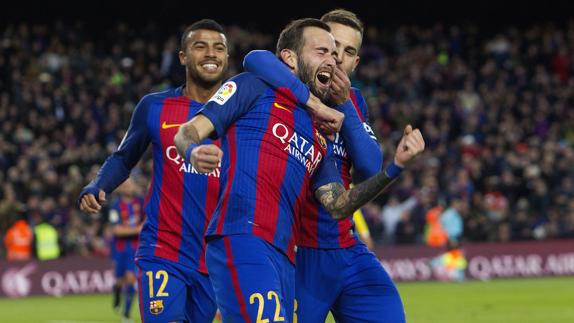 Aleix Vidal celebra su gol a Las Palmas. 