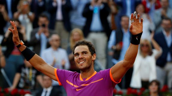 Rafael Nadal celebra su triunfo en Madrid.