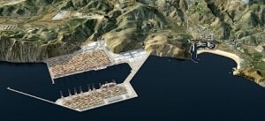 Recreación virtual del futuro superpuerto de El Gorguel y de Portmán con su nueva dársena. / A.P.