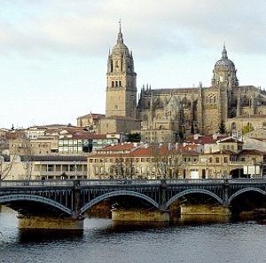 La Catedral y el puente Enrique Esteban sobre el río Tormes. ::
EFE