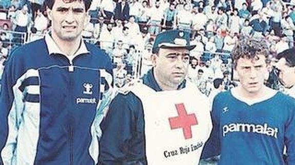 Míchel y Butragueño, antes de disputar un encuentro en La Condomina.