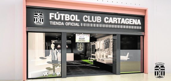Recreación virtual de lo que será la nueva tienda del FC Cartagena, en Espacio Mediterráneo. 