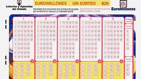 Boleto del Euromillones. 