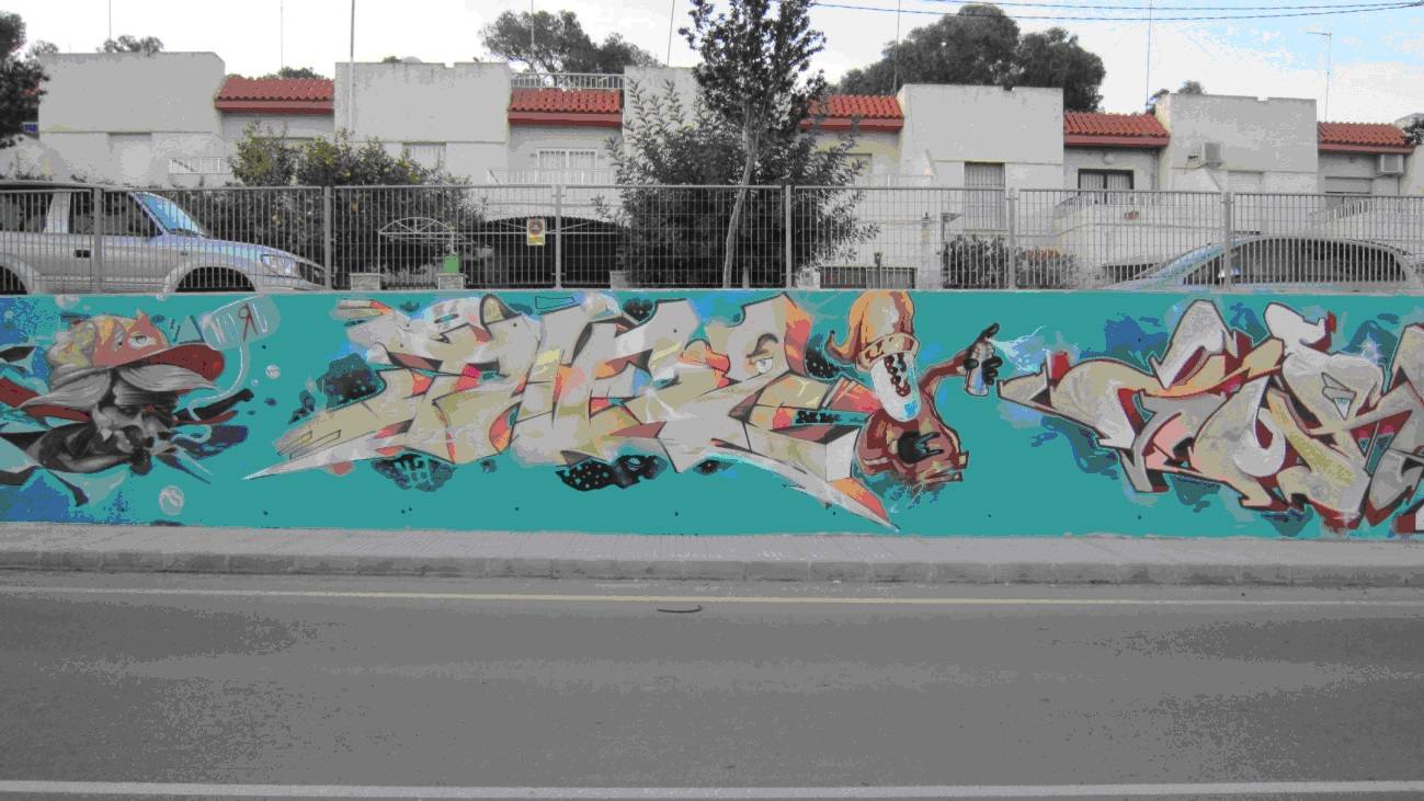 Parte del mural pintado en la Calle Mayor de Canteras.