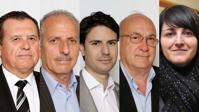 José Antonio Carbonell (PP), Vicente Fernández (PP), José Ángel Alfonso (PP), Jesús Maeso (PP) y Encarna Hernández (UPYD) 