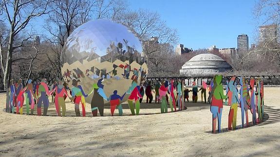 Imagen del monumento realizado por Cristóbal Gabarrón para Naciones Unidas.