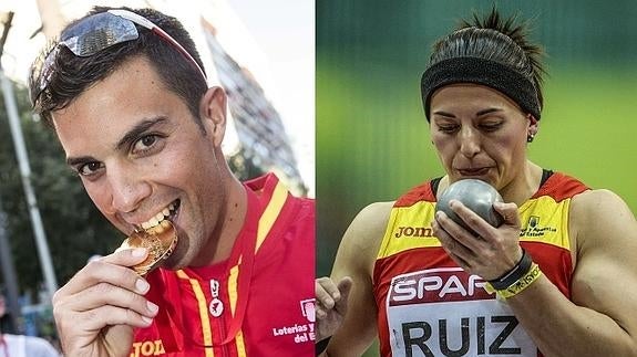 Miguel Ángel López tras ganar la XI Copa de Europa de Marcha y Úrsula Ruiz durante un campeonato en Praga. 