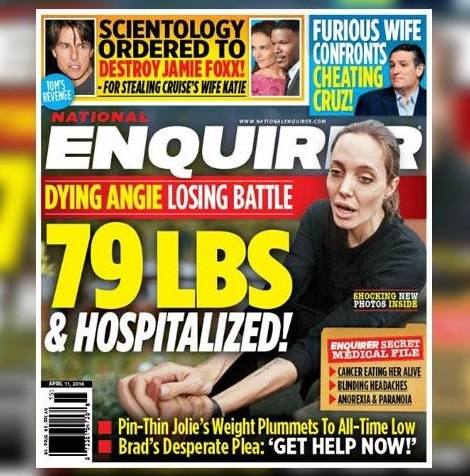 Angelina Jolie protagoniza la portada de abril de la revista 'National Enquirer'. 