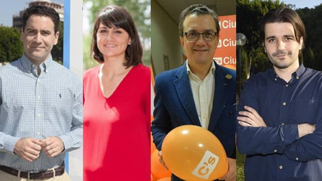 Teodoro García (PP), María González Veracruz (PSOE), Miguel Garaulet (Ciudadanos) y Javier Sánchez Serna (Unidos Podemos).