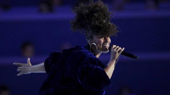 La cantante Alicia Keys este mrartes en la Convención del Partido Demócrata en Filadelfia. 