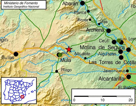 Ubicación en el mapa del epicentro del seísmo.