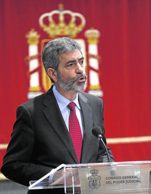 El presidente del CGPJ, Carlos Lesmes, ayer, durante la presentación del informe.