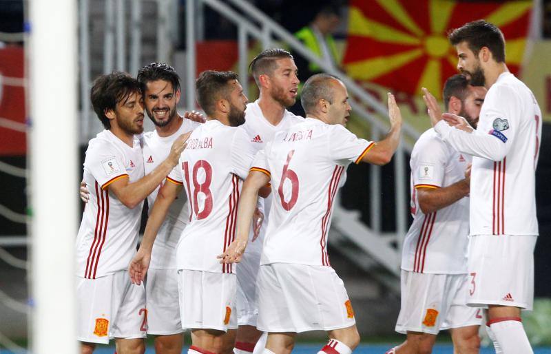 Macedonia recibe a Españane en un partido clasificatorio para el Mundial de rusia 2018.