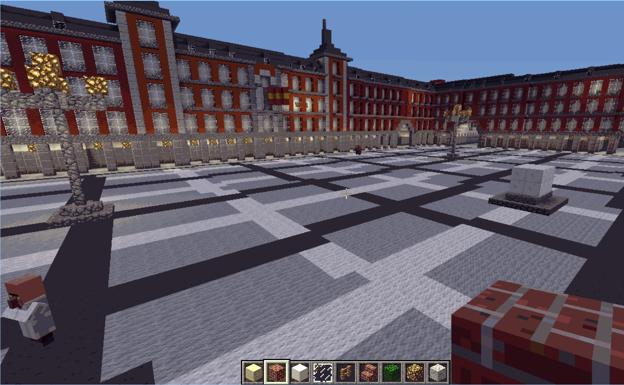 Así es la plaza Mayor en 'Minecraft'.