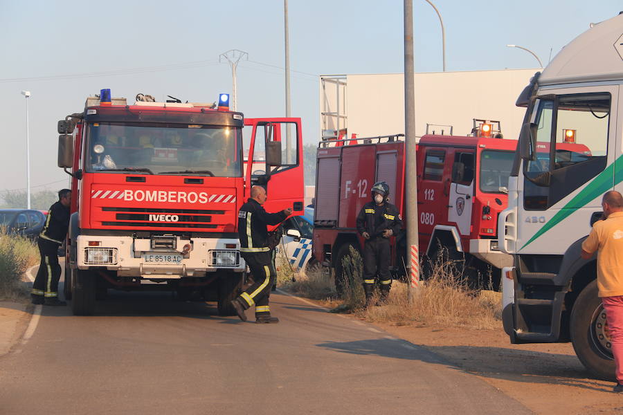 El fuego se ha originado minutos antes de las 16:21 horas en la calle de Valdeperal que conecta el Real Aéreo Club con la carretera del matadero en el polígono industrial de Trobajo del Camino, concretamente en la parte trasera de la vacía factoría de Everest, que se ha visto seriamente amenazada por las llamas