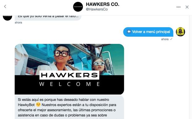 Asistente de Hawkers en Twitter.