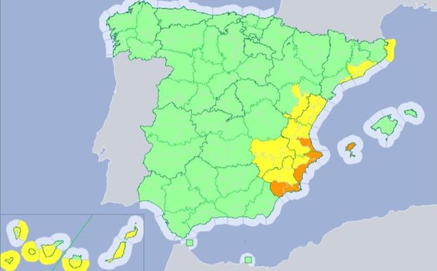 Mapa de alertas por altas temperaturas.