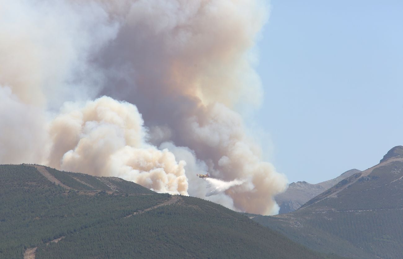 El fuego afecta principalmente a una zona de matorral, pero es una zona escarpada y de acceso complicado que dificulta las labores de extinción | El fuego, de carácter intencionado y que se localizó en Losadilla, localidad perteneciente a Encinedo, está fuera de control