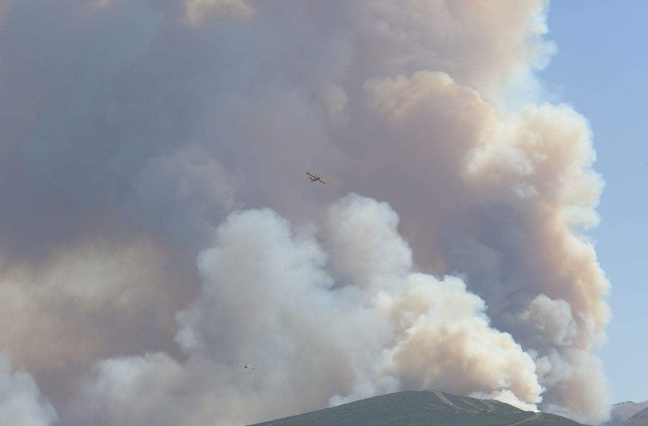 El fuego afecta principalmente a una zona de matorral, pero es una zona escarpada y de acceso complicado que dificulta las labores de extinción | El fuego, de carácter intencionado y que se localizó en Losadilla, localidad perteneciente a Encinedo, está fuera de control