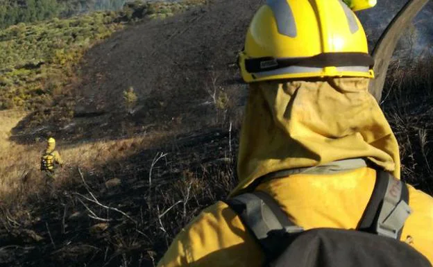 Un brigadista trabajando en un incendio.