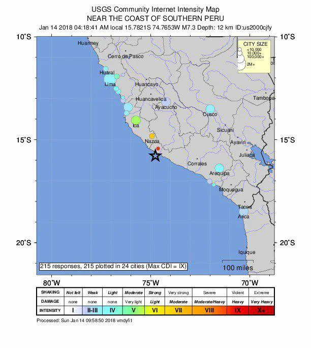 Mapa que muestra el epicentro del terremoto.