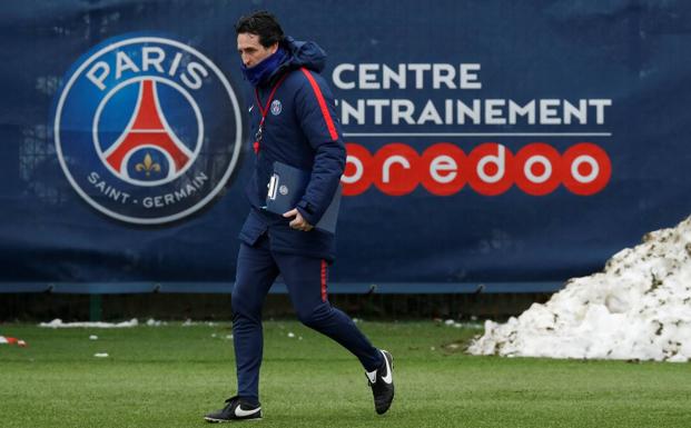 Unai Emery, en un entrenamiento del PSG. 