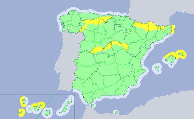 Zonas afectadas por la alerta amarilla prevista para este jueves.