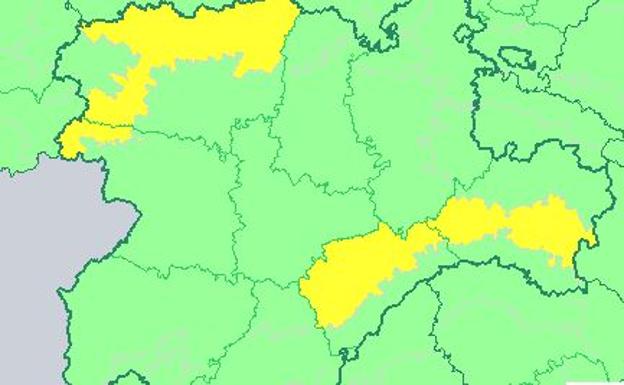 Mapa de avisos de la Aemet (riesgo por temperaturas mínimas) para la jornada del sábado.