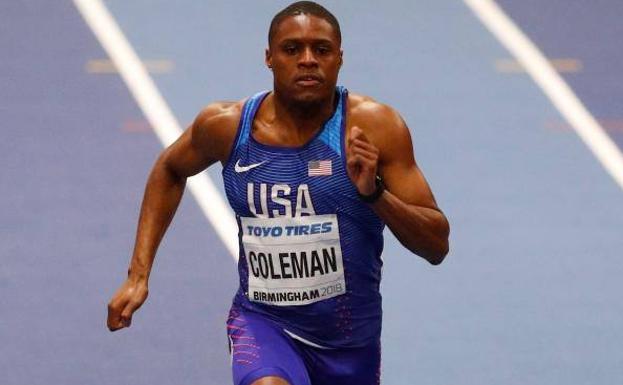 Christian Coleman, durante la carrera de 60 metros.