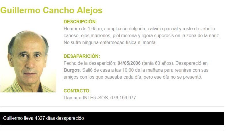 Guillermo Cancho Alejos, desaparecido desde el 04/05/2006 (Burgos).