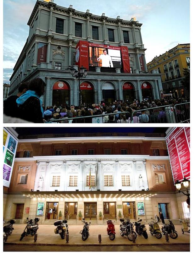 Combo de fotografía de archivo del Teatro Real (arriba) y el Teatro de la Zarzuela. 