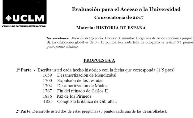 Ejercicio de Castilla La Mancha. Une cada fecha con su hecho, por 1,5 puntos. 