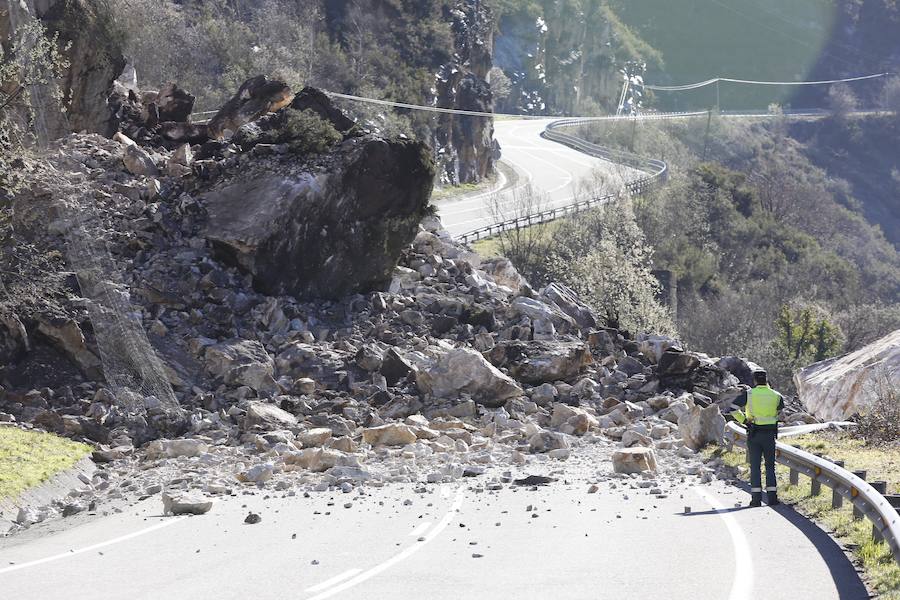 Fotos: Un argayo corta la conexión de León y Asturias por León