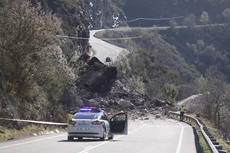 Fotos: Un argayo corta la conexión de León y Asturias por León