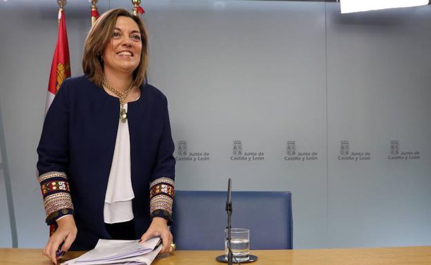 La consejera de Agricultura y portavoz de la Junta, Milagros Marcos, durante la rueda de prensa posterior al Consejo de Gobierno de Castilla y León. 