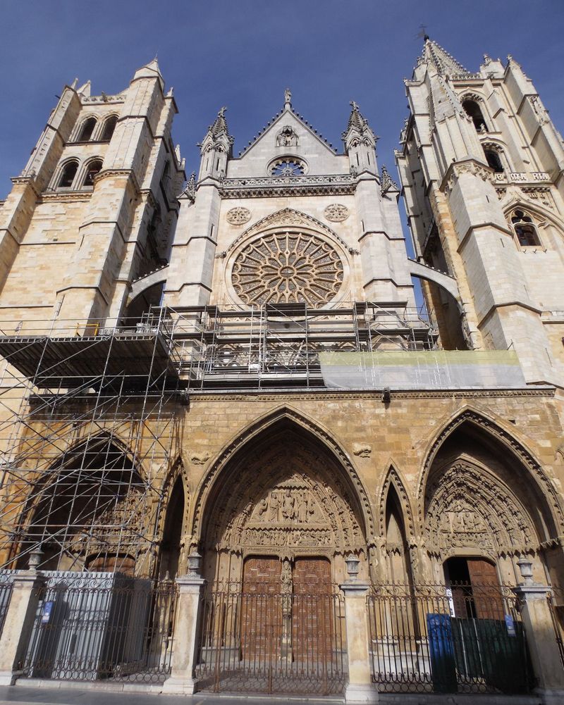 Los andamios llegan al rosetón de la Catedral de León, cuya restauración se extenderá a lo largo de los próximos meses