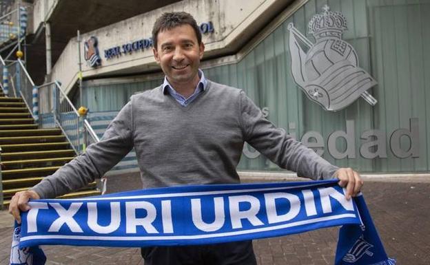 Asier Garitano en su presentación.