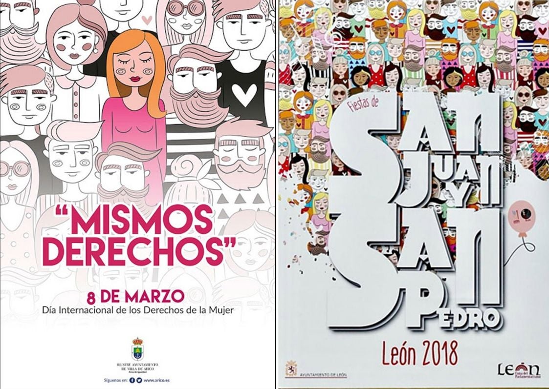 A la izquierda el cartel objeto de la copia; a la derecha, el cartel de las Fiestas de León.