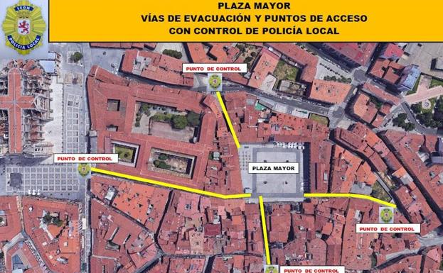 Mapa de evacuación de la Plaza Mayor. 