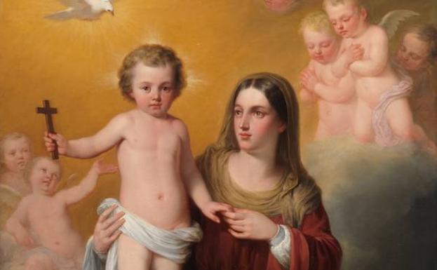 'La Virgen María, el Niño Jesús y el Espíritu Santo con ángeles en el fondo (1856)'.