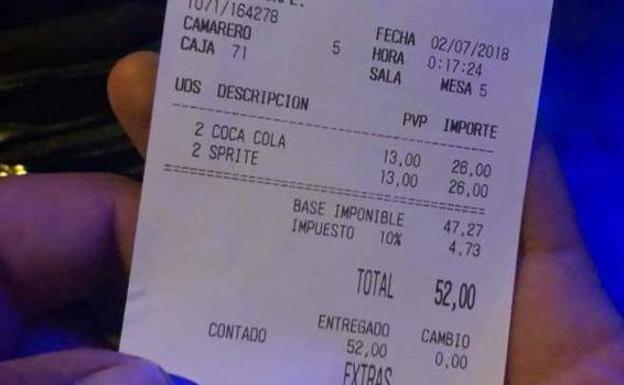 El 'sablazo' de un local de copas por cuatro refrescos