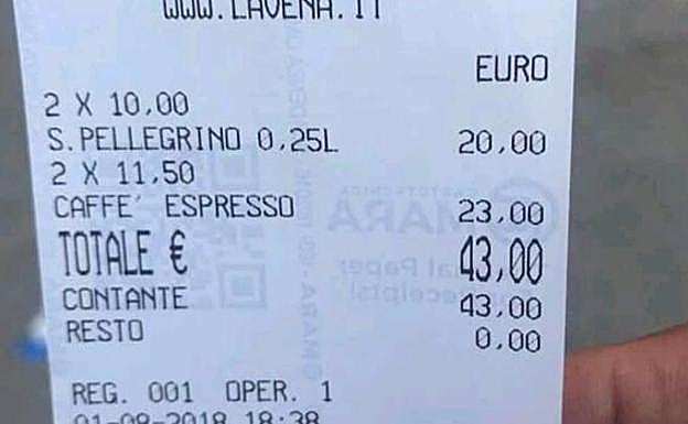 Imagen del recibo del bar.