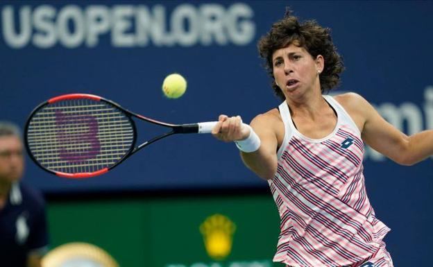 Carla Suárez durante el partido contra Madison Keys.