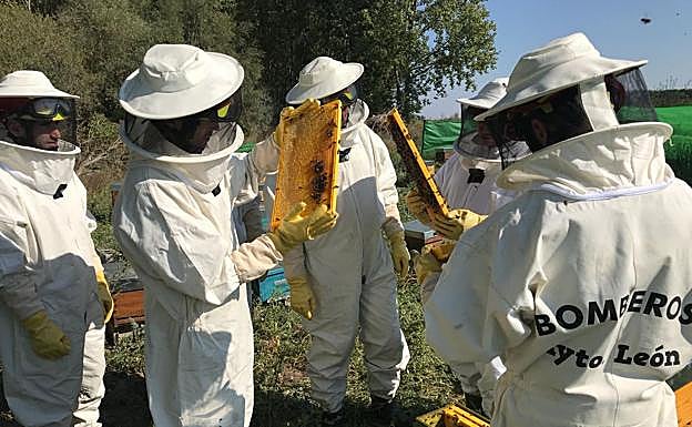 Bomberos de León durante el curso.